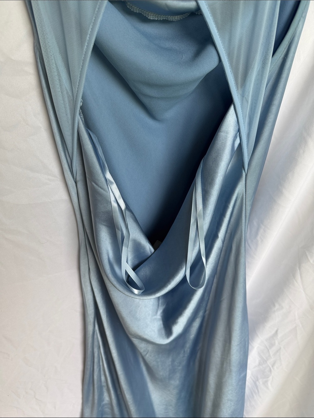 Hello Molly Light Blue Satin Cowl Neck Maxi Dress, blue bridesmaid dress - Picture 9 of 10